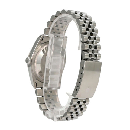Rolex Datejust 36 Ref. 16234 Silber Jubile-Band mit poliertem Edelstahl-Gehäuse und Jubile-Armband.