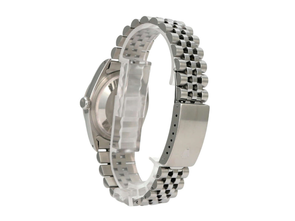 Rolex Datejust 36 Ref. 16234 Silber Jubile-Band mit poliertem Edelstahl-Gehäuse und Jubile-Armband.