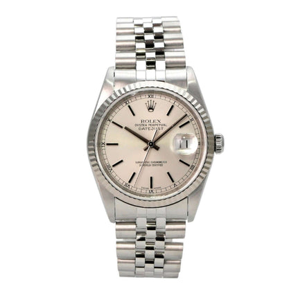 Rolex Datejust 36 Ref. 16234 Silber Jubile-Band, Edelstahl, Weißgold-Lünette, Automatik, 1999