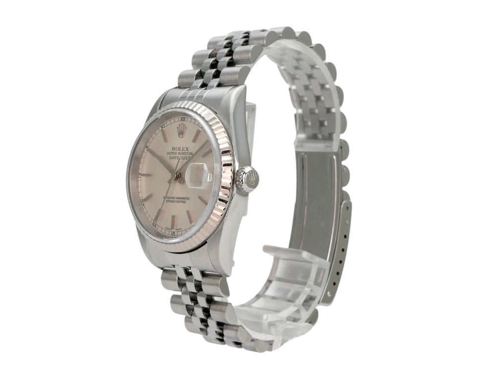 Rolex Datejust 36 Ref. 16234 Silber Jubile-Band mit silbernem Zifferblatt und Edelstahlgehäuse