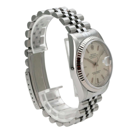 Rolex Datejust 36 Ref. 16234 Silber Jubile-Band, Edelstahluhr mit Weißgold-Lünette und silbernem Zifferblatt