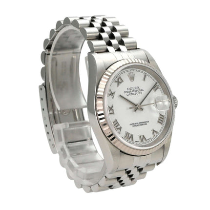 Rolex Datejust 36 16234 Weiß Römisch Jubile-Band mit Edelstahl-Gehäuse und Jubilé-Armband
