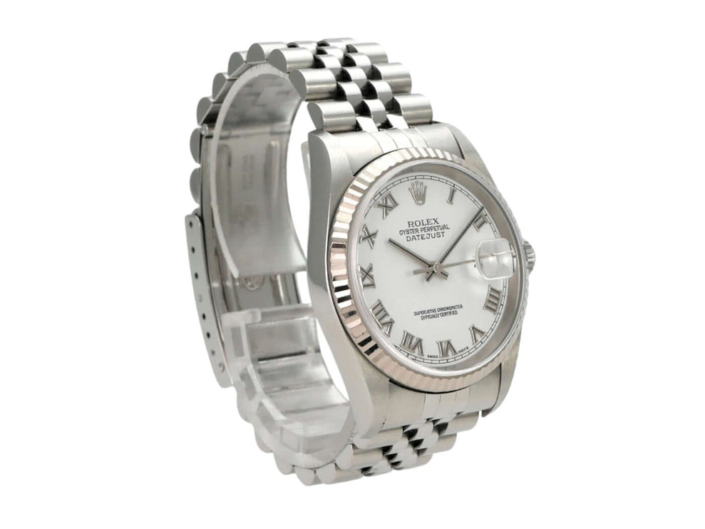 Rolex Datejust 36 16234 Weiß Römisch Jubile-Band mit Edelstahl-Gehäuse und Jubilé-Armband