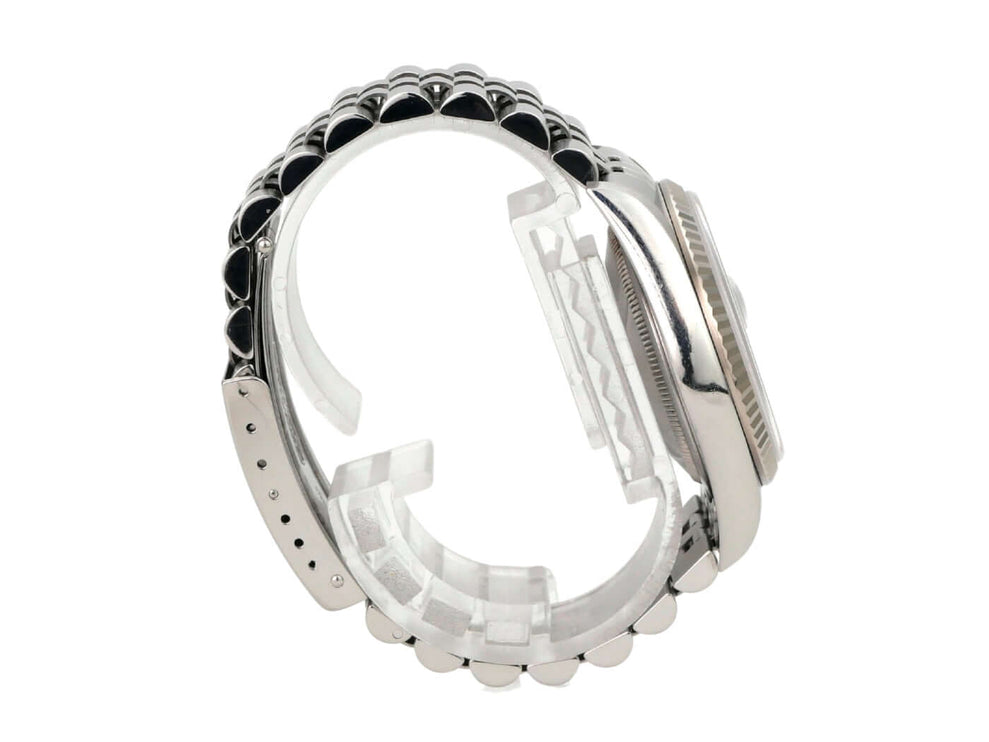 Rolex Datejust 36 16234 Weiß Römisch Jubile-Band Ansicht vom Gehäuse und Jubile-Armband.