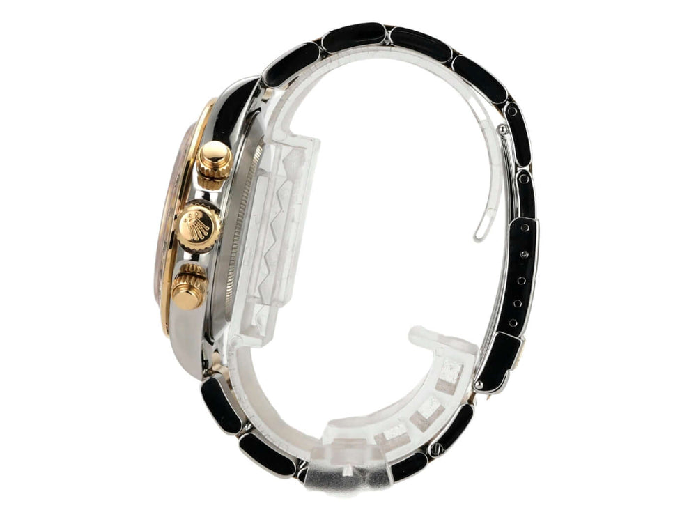 Rolex Daytona 40 Edelstahl Gelbgold 16523 Champagner Diamant seitliche Ansicht des Armbands