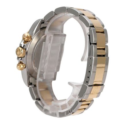 Rolex Daytona 40 Edelstahl Gelbgold 16523 Champagner Diamant seitliche Ansicht des Armbands und Gehäuses.