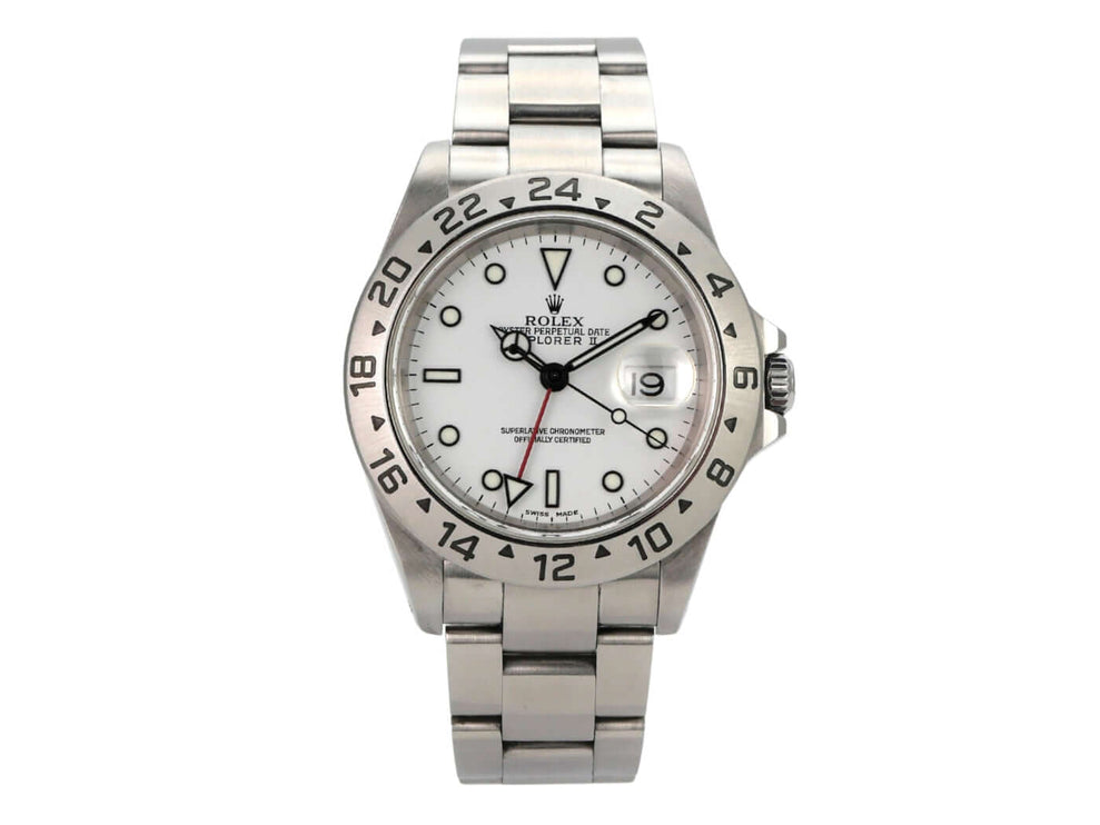 Rolex Explorer II Edelstahl Ref. 16570 Weiß, Automatikwerk, weißes Zifferblatt, Edelstahlarmband, Modell aus 2006.