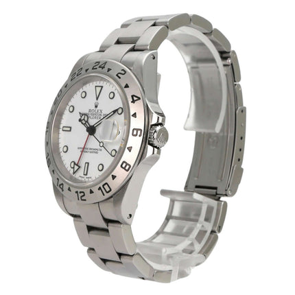 Rolex Explorer II Edelstahl Ref. 16570 Weiß - Automatikwerk mit weißem Zifferblatt und Oyster-Edelstahlarmband.