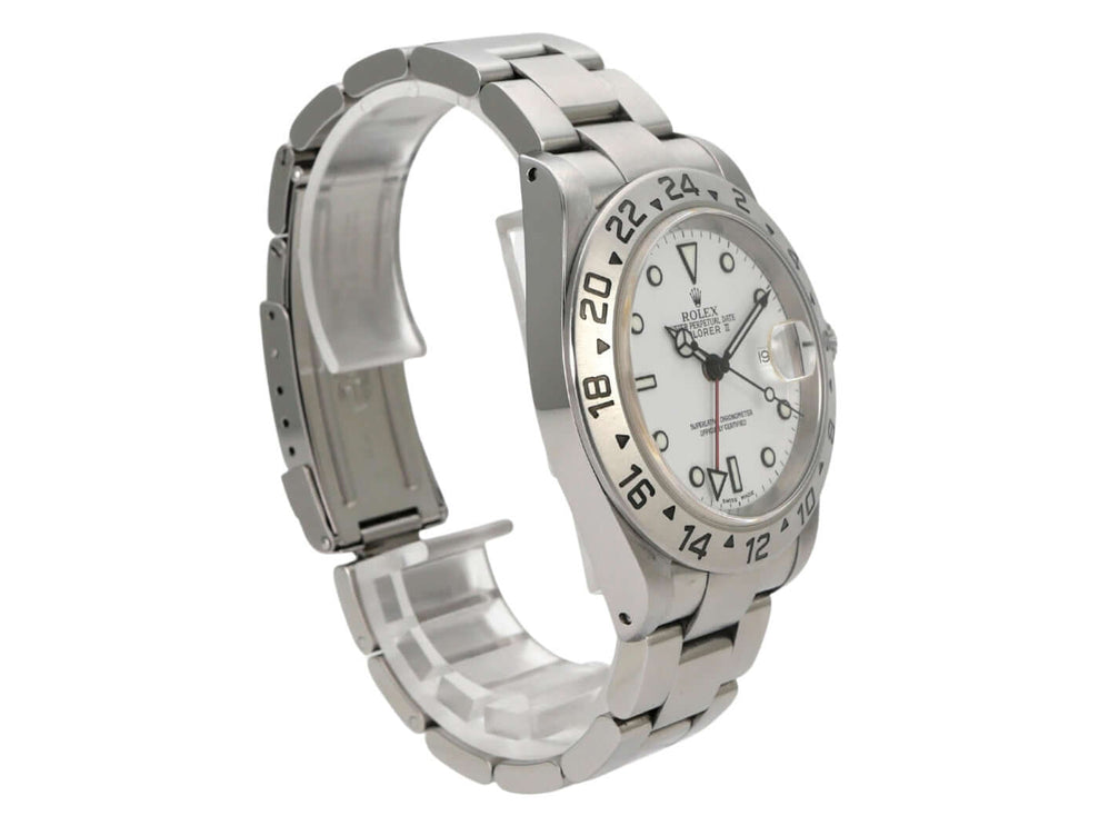 Rolex Explorer II Edelstahl Ref. 16570 Weiß, poliertes und satiniertes Edelstahlgehäuse, weißes Zifferblatt