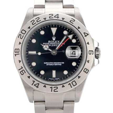 Rolex Explorer II Ref. 16570 Zifferblatt Schwarz mit Edelstahlgehäuse und schwarzem Zifferblatt, Modell aus 2004.