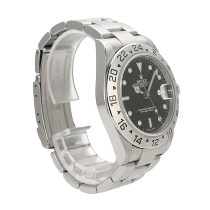 Rolex Explorer II Ref. 16570 mit schwarzem Zifferblatt und Edelstahlarmband, Modell von 2004.