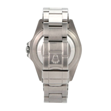 Rolex Explorer II Ref. 16570 Rückansicht mit Edelstahlarmband und charakteristischer Rolex-Krone.