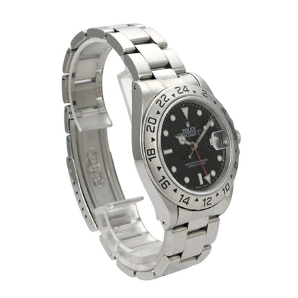 Rolex Explorer II Ref. 16570 Zifferblatt Schwarz mit Edelstahl Armband und schwarzem Zifferblatt.