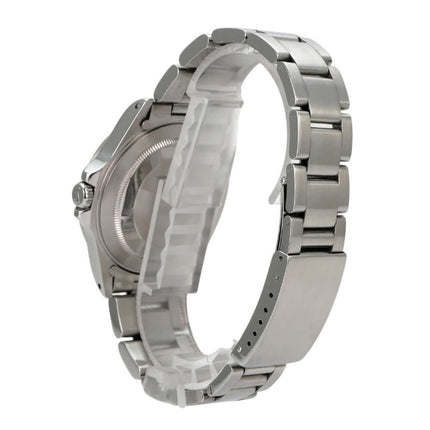 Rolex Explorer II Ref. 16570 Zifferblatt Schwarz mit poliertem Edelstahlarmband und Oyster-Gehäuse inseitenansicht.