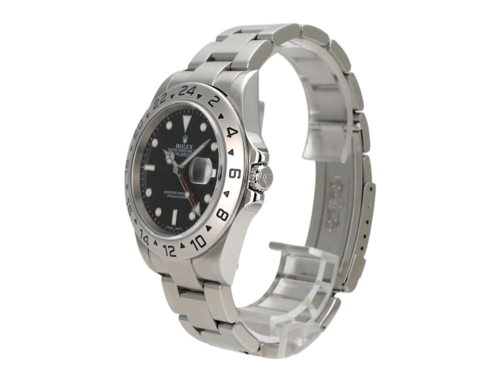 Rolex Explorer II Ref. 16570, 2005, Edelstahl mit schwarzem Zifferblatt und 24-Stunden-Lünette.
