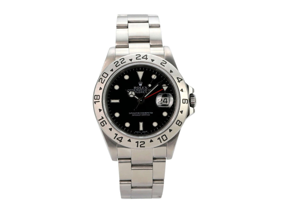 Rolex Explorer II Ref. 16570 Zifferblatt Schwarz, Edelstahl, 40 mm, schwarzes Zifferblatt, 24-Stunden-Lünette
