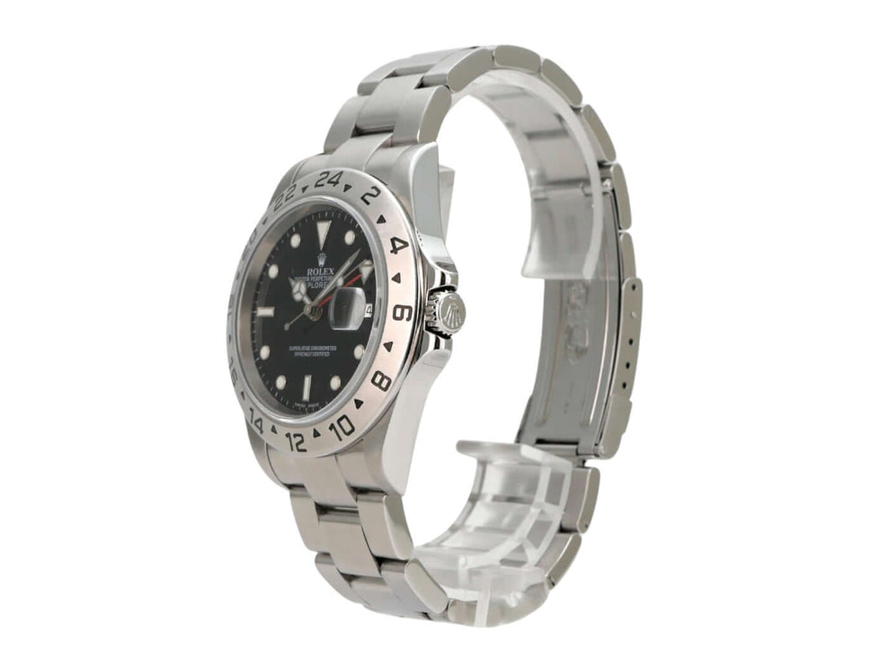 Rolex Explorer II Ref. 16570 Zifferblatt Schwarz, Edelstahlarmband und 24-Stunden-Lünette, schwarzes Zifferblatt