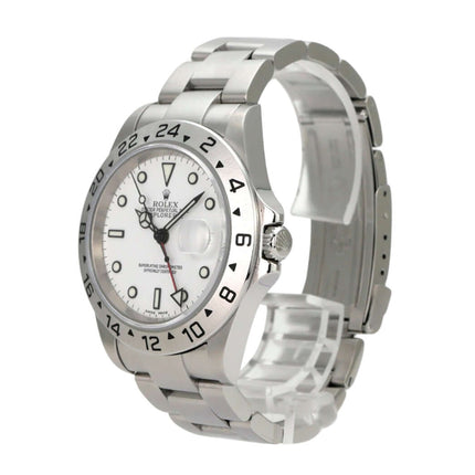 Rolex Explorer II Edelstahl Ref. 16570 Weiß mit poliertem Edelstahlgehäuse und weißem Zifferblatt