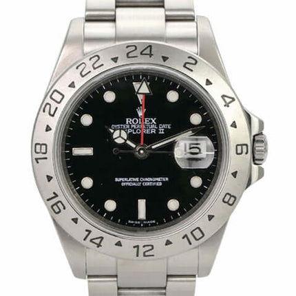 Rolex Explorer II Edelstahl 16570 Schwarz, schwarze Zifferblattuhr mit 24-Stunden-Lünette und Edelstahlarmband