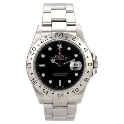 Rolex Explorer II Edelstahl 16570 Schwarz mit schwarzem Zifferblatt, 24-Stunden-Lünette und Oyster-Armband