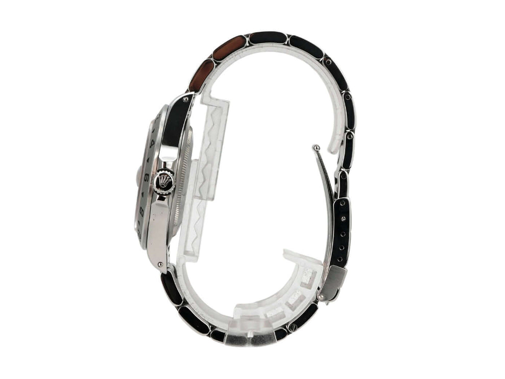 Rolex Explorer II Edelstahl 16570 Schwarz - Ansicht des Oyster Edelstahlarmbands mit Sicherheitsfaltschließe.