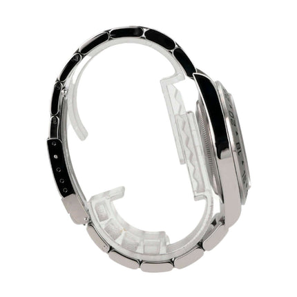 Seitenansicht der Rolex Explorer II Edelstahl 16570T, zeigt das elegante Design des Armbands und Gehäuses.