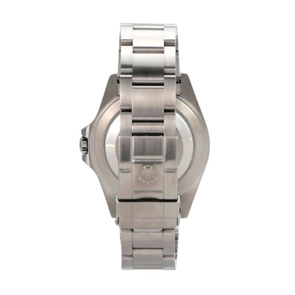 Rolex Explorer II Edelstahl 16570T von hinten, satinierte Edelstahl-Armbanduhr mit Oyster-Gehäuse.