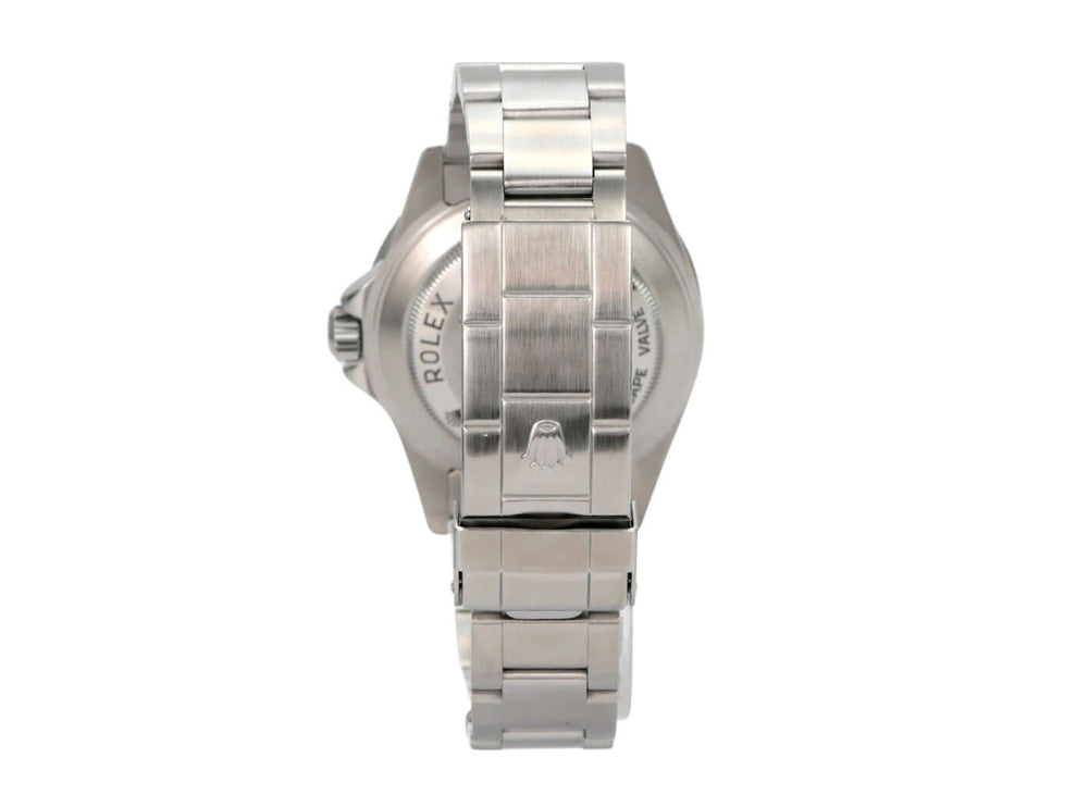 Rolex Sea-Dweller 16600 Rückansicht mit Edelstahlarmband und markanter Rolex-Prägung.