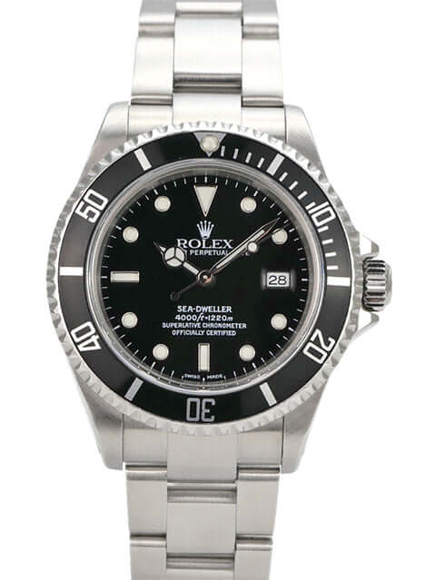 Rolex Sea-Dweller 16600 aus 2003, Edelstahl, schwarzes Zifferblatt, drehbare Lünette, Oyster-Armband