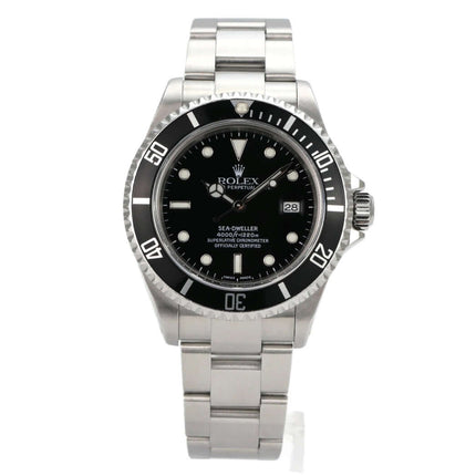 Rolex Sea-Dweller 16600 aus 2003 mit Edelstahlgehäuse, schwarzem Zifferblatt und Oyster-Armband
