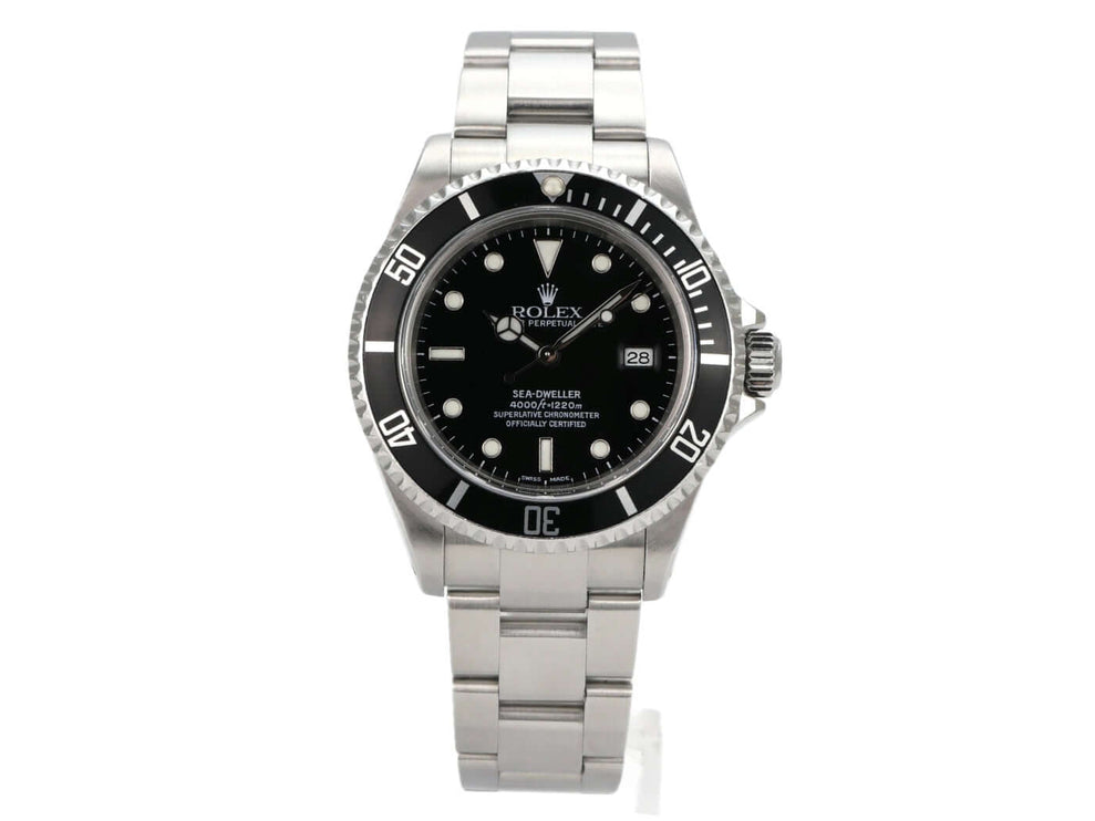 Rolex Sea-Dweller 16600 aus 2003 mit Edelstahlgehäuse, schwarzem Zifferblatt und Oyster-Armband