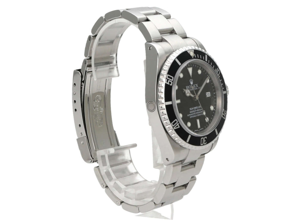 Rolex Sea-Dweller 16600 Uhr aus Edelstahl mit schwarzem Zifferblatt, drehbarer Lünette und Oyster-Armband