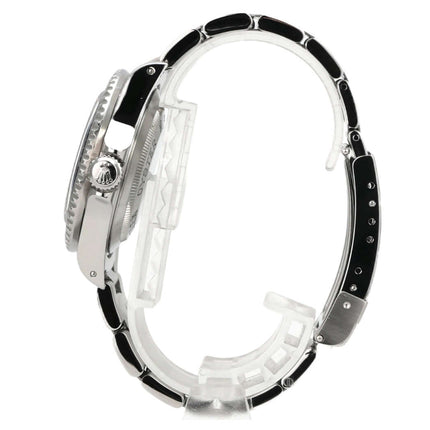 Rolex Sea-Dweller 16600 aus 2003, Edelstahlgehäuse, schwarze Lünette, Oyster-Armband, Seitenansicht