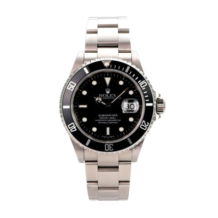 Rolex Submariner Date 16610 Edelstahl Uhr mit schwarzem Zifferblatt und drehbarer Lünette