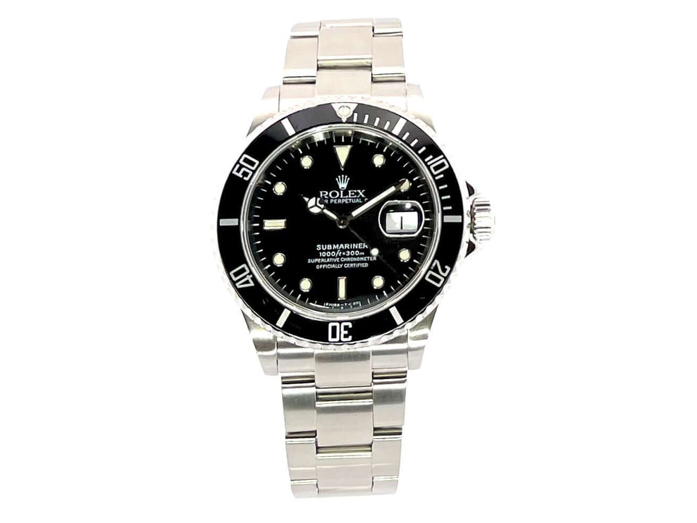 Rolex Submariner Date 16610 Edelstahl 40mm schwarzes Zifferblatt, Automatik, Edelstahl-Armband, drehbare Lünette, Leuchtindizes.
