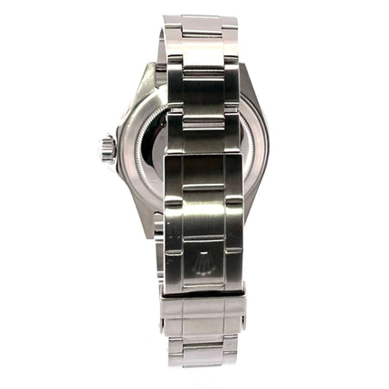 Rückansicht der Rolex Submariner Date 16610 Edelstahl Armbanduhr, zeigt poliertes und satiniertes Rolex Oyster Armband mit Faltschließe