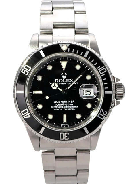 Rolex Submariner Date 16610 Edelstahl Taucheruhr mit schwarzem Zifferblatt und Drehbesatz.