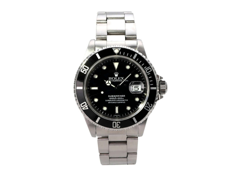 Rolex Submariner Date 16610 Uhr mit schwarzem Zifferblatt und Edelstahlarmband