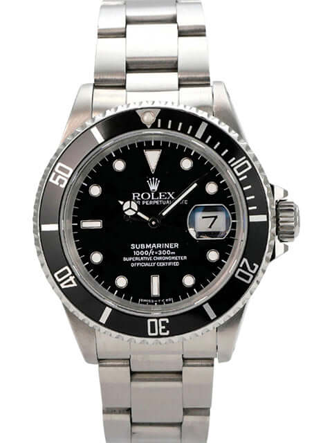 Rolex Submariner Date 16610 mit schwarzem Zifferblatt, Edelstahlgehäuse, Oyster-Armband und drehbarer Lünette