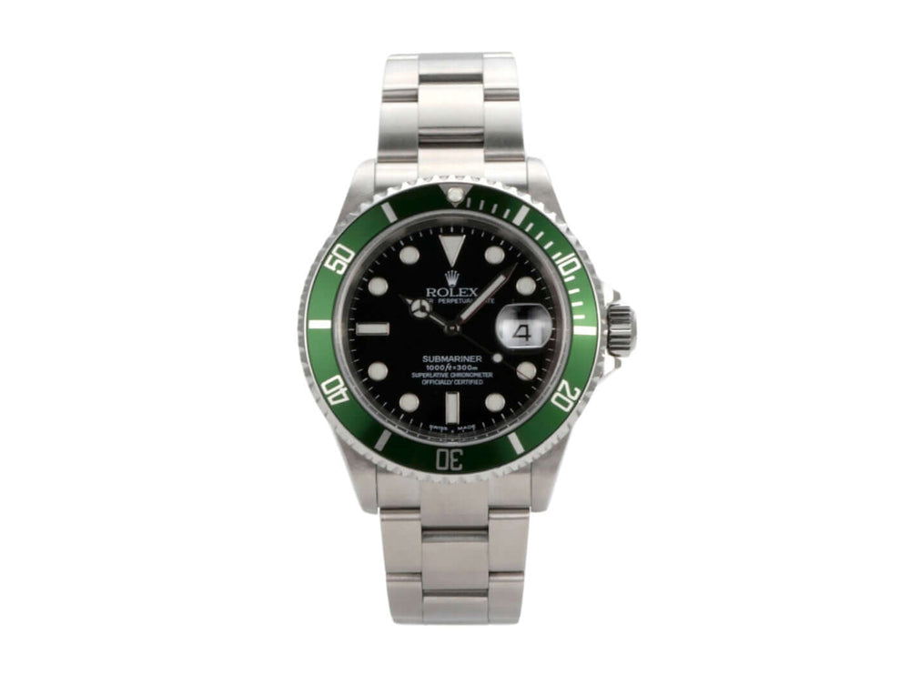 Rolex Submariner Date 16610LV, Edelstahl, grünes Zifferblatt, 40 mm Gehäuse, Automatikuhr, 2004 Modell.