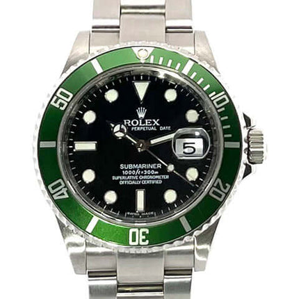 Rolex Submariner Date LV Ref. 16610LV aus Edelstahl mit grüner Lünette und schwarzem Zifferblatt, automatische Armbanduhr 2010