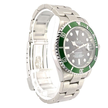 Rolex Submariner Date LV 16610LV aus Edelstahl mit grünem Lünetteneinsatz und schwarzem Zifferblatt aus dem Jahr 2010