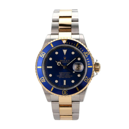 Rolex Submariner Date 16613 Edelstahl Gold Blau mit 40 mm Durchmesser und drehbarer Lünette aus 18 Karat Gelbgold.