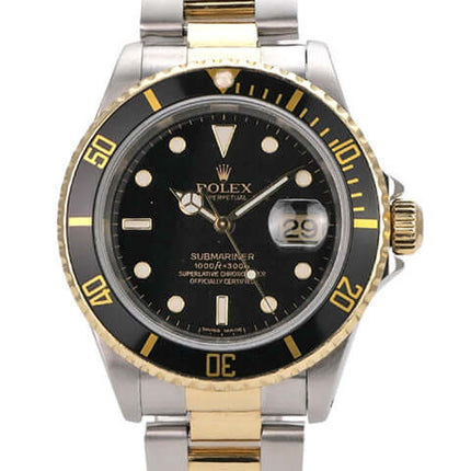 Rolex Submariner Date 16613 Edelstahl Gelbgold Schwarz, schwarzes Zifferblatt, 40-mm Taucheruhr mit Datum