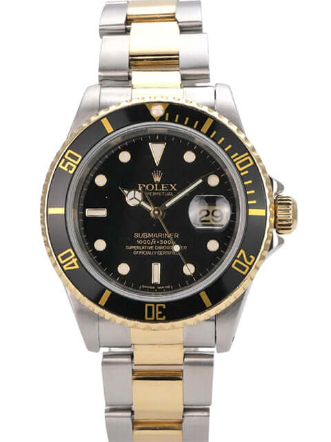 Rolex Submariner Date 16613 Edelstahl Gelbgold Schwarz, schwarzes Zifferblatt, 40-mm Taucheruhr mit Datum