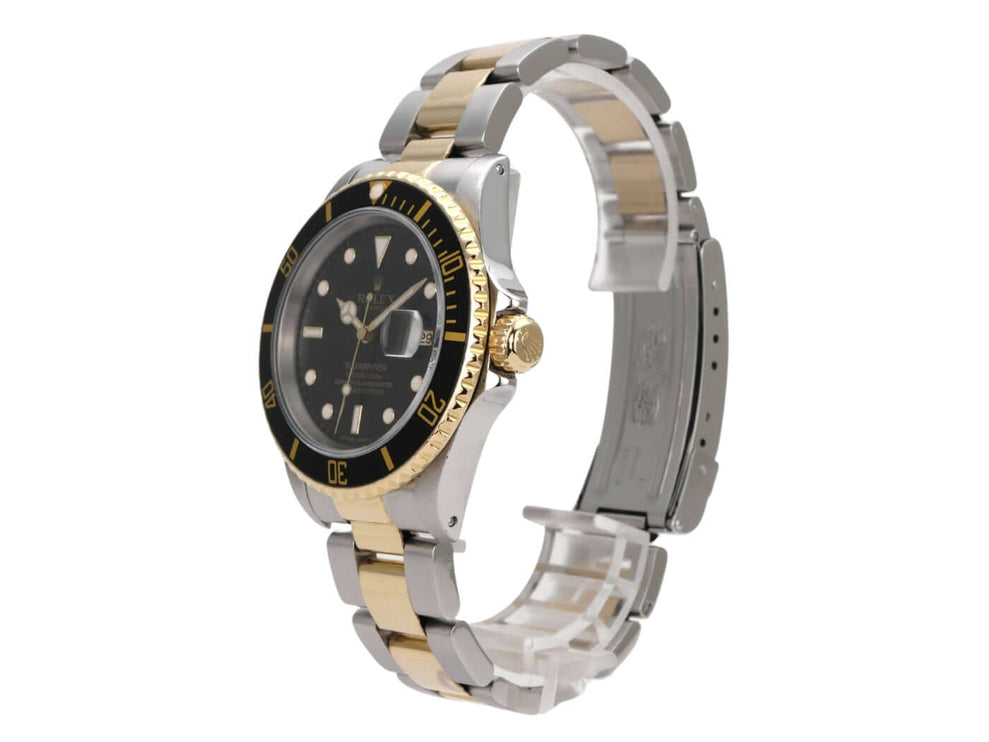 Rolex Submariner Date 16613 Edelstahl Gelbgold Schwarz, Luxus Armbanduhr mit schwarzem Zifferblatt