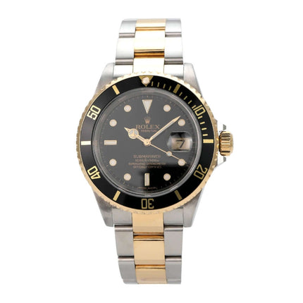 Rolex Submariner Date 16613 Edelstahl Gelbgold Schwarz mit schwarzem Zifferblatt und 18 Karat Gelbgold/Lünette.