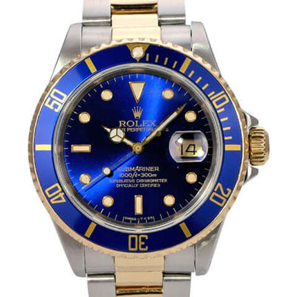 Rolex Submariner Date 16613 Edelstahl Gold Blau mit blauem Zifferblatt und drehbarer Lünette