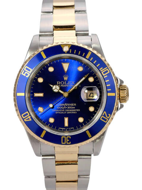 Rolex Submariner Date 16613 Edelstahl Gold Blau mit blauem Zifferblatt und drehbarer Lünette