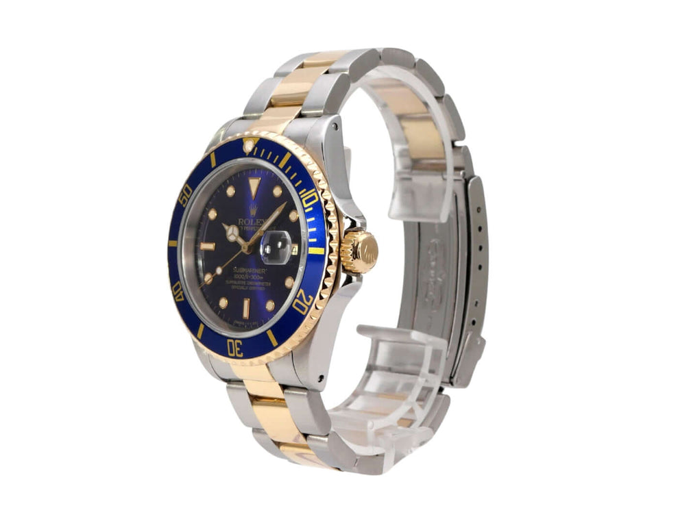 Rolex Submariner Date 16613 Edelstahl Gold Blau, 1991, Edelstahl und 18 Karat Gelbgold mit blauer Lünette.